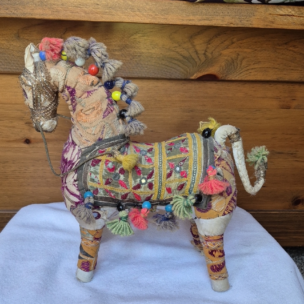 Vintage Indian Folkart Embroidered Decorative Horse Figurine